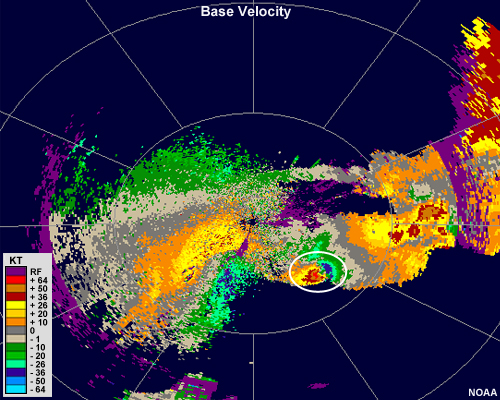 Base reflectivity showing a pronounced, large mesocyclonic circulation